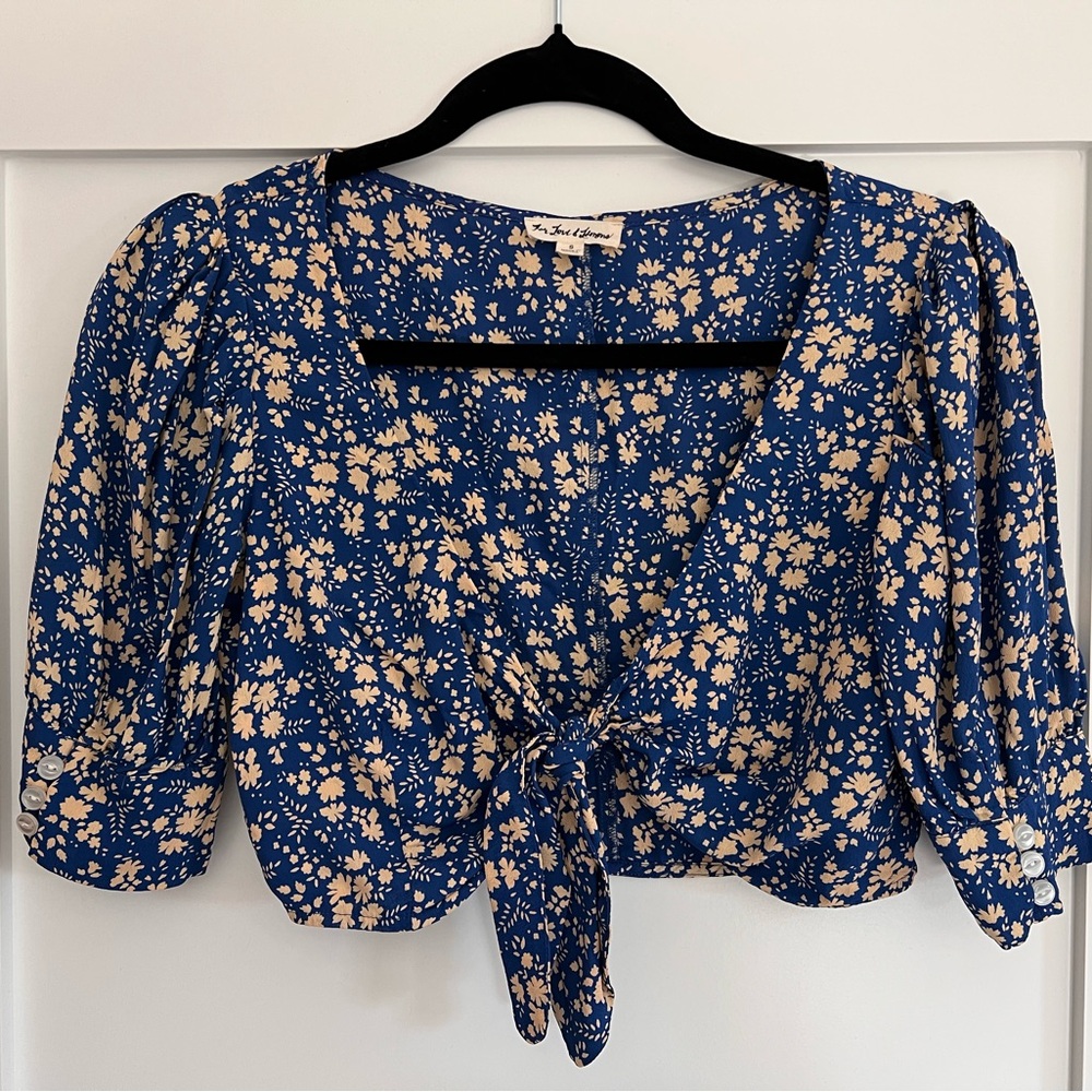 For Love & Lemons Zamira Floral Crop Top Cobalt